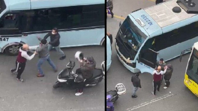 Minibüs şoförlerinin kavgası kamerada